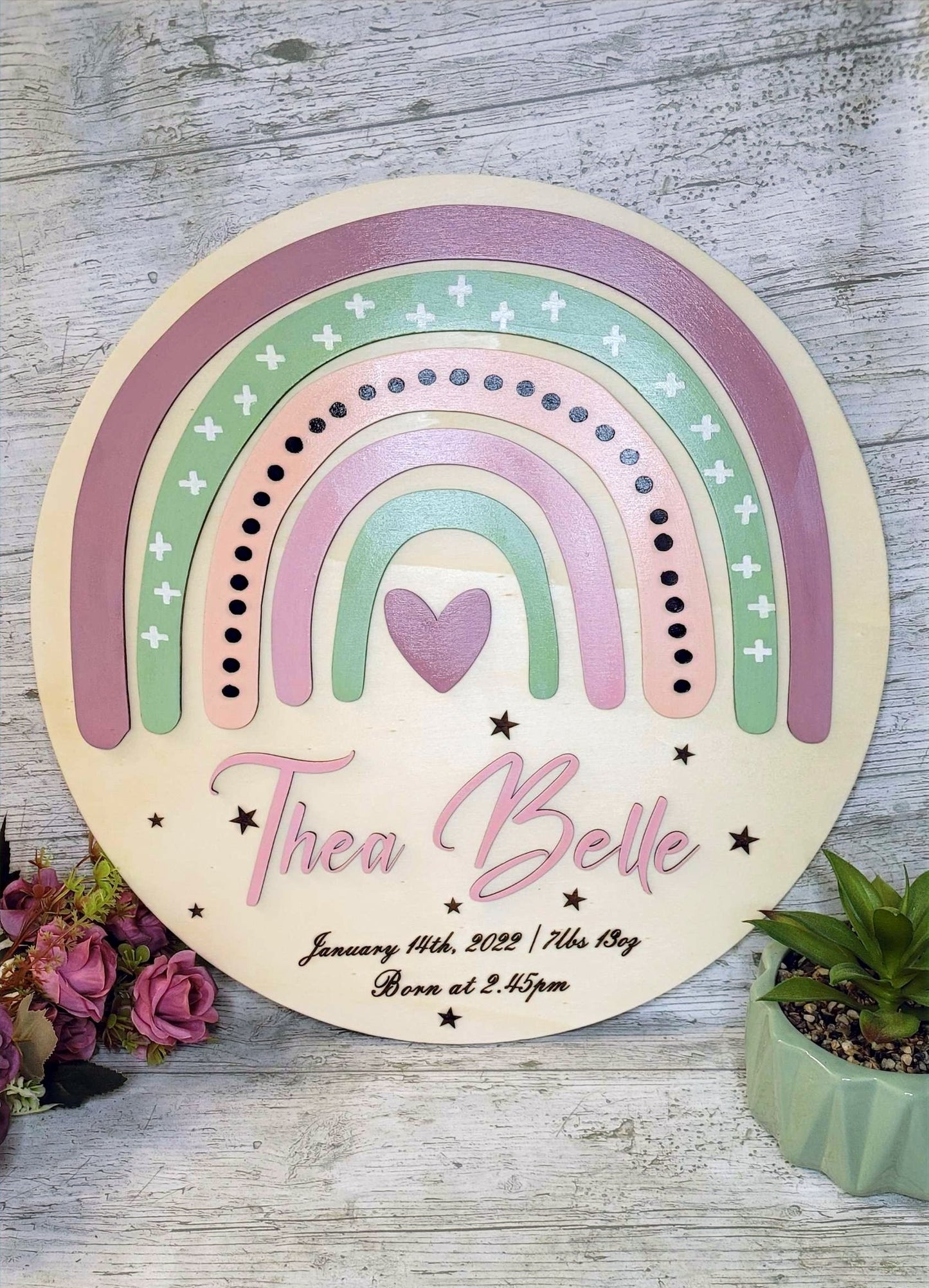 Nursery Rainbow Name Sign With Metrics