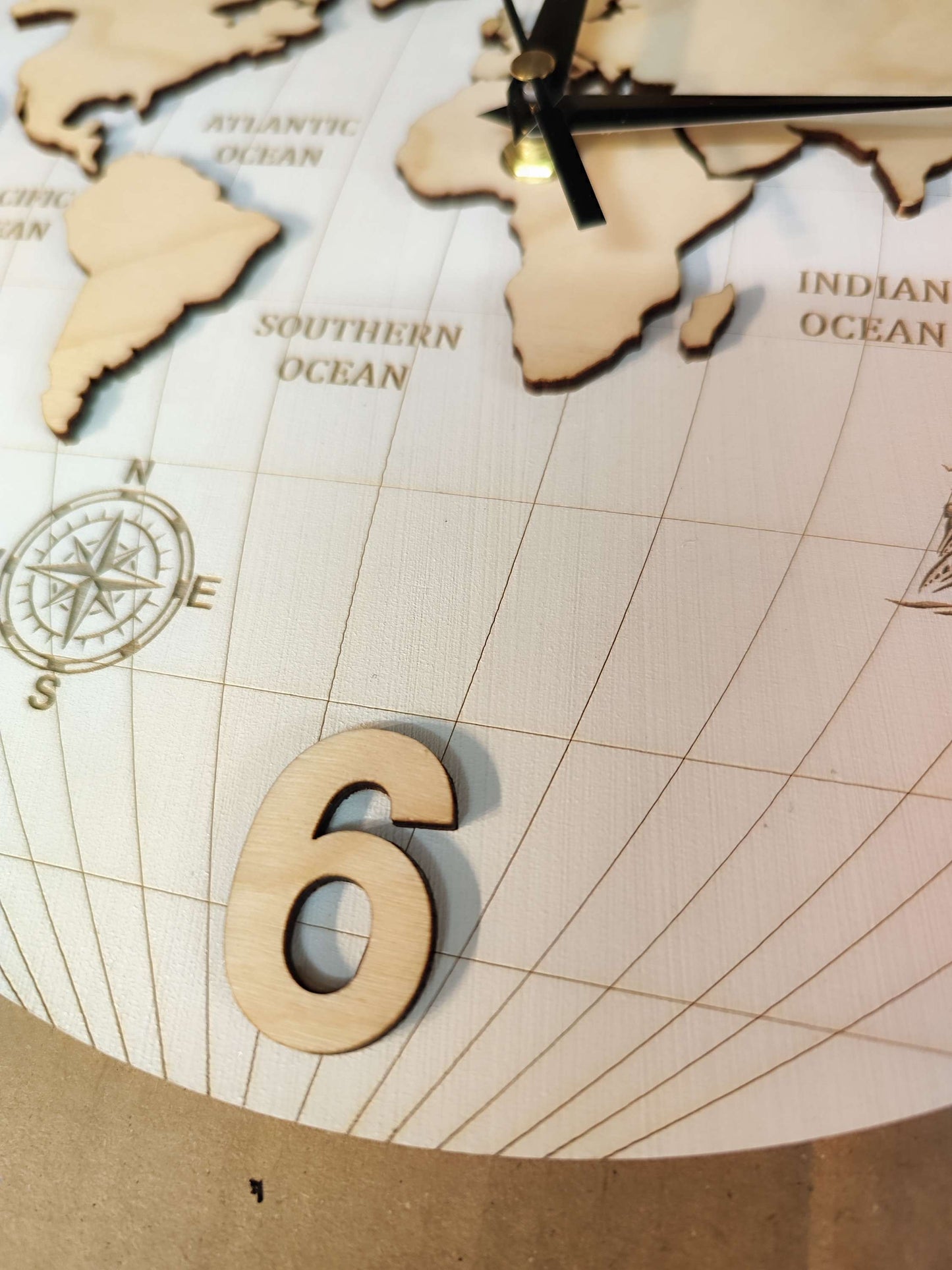 Wooden Wall Clock World Map