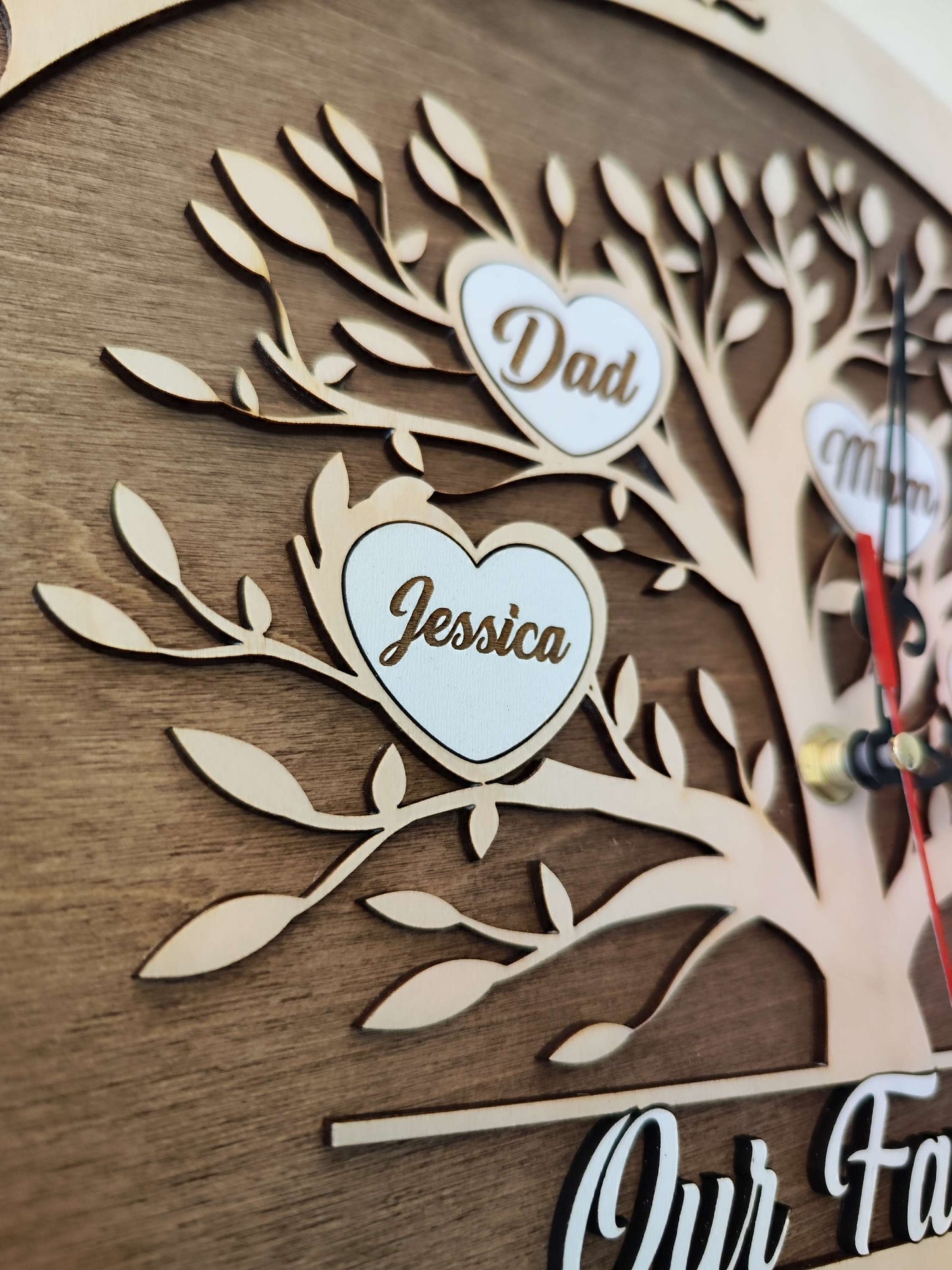 Personalised Wooden Wall Clock "Family Tree"
