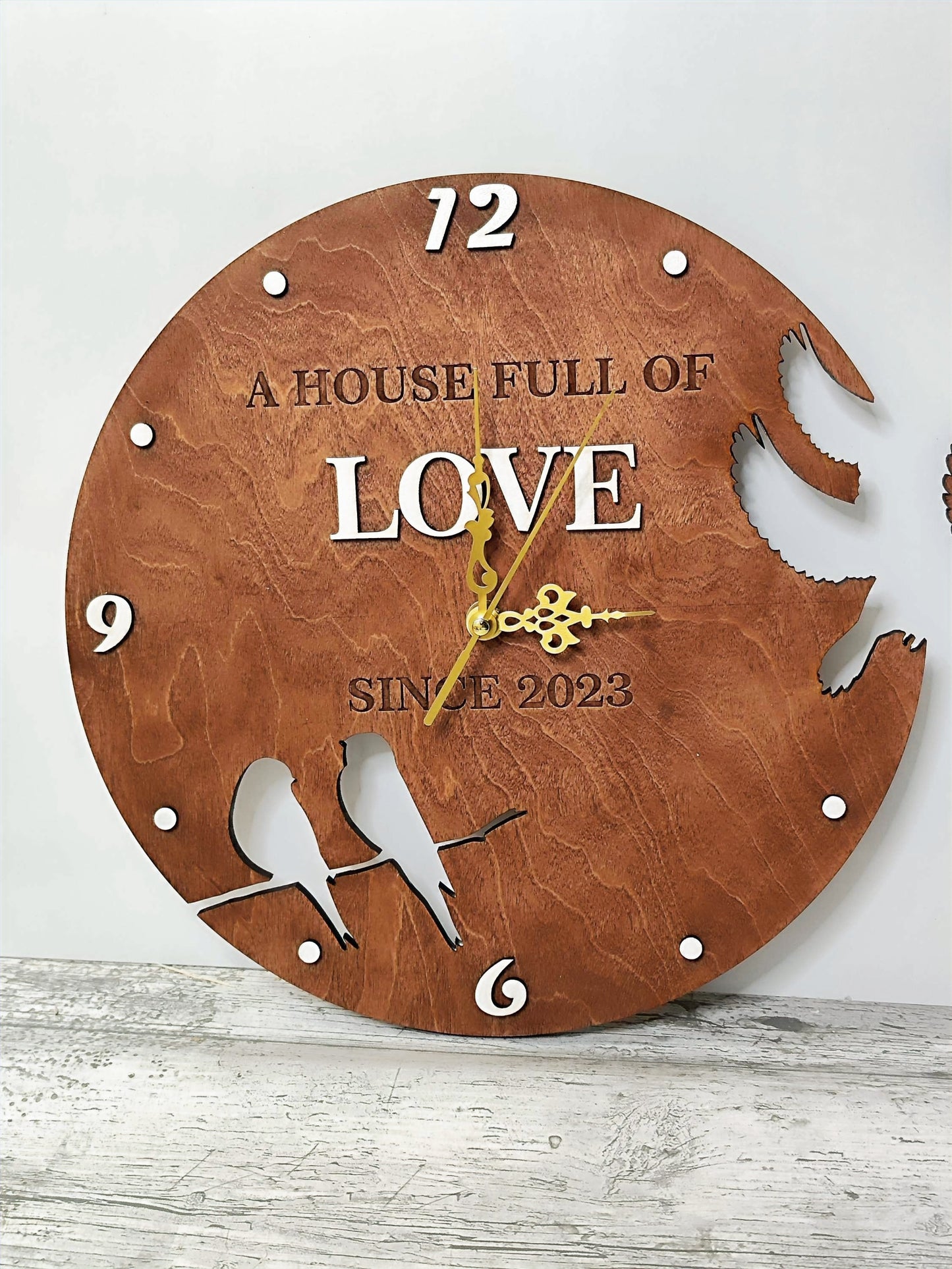 Wooden Wall Clock "Flying Birds", personalised