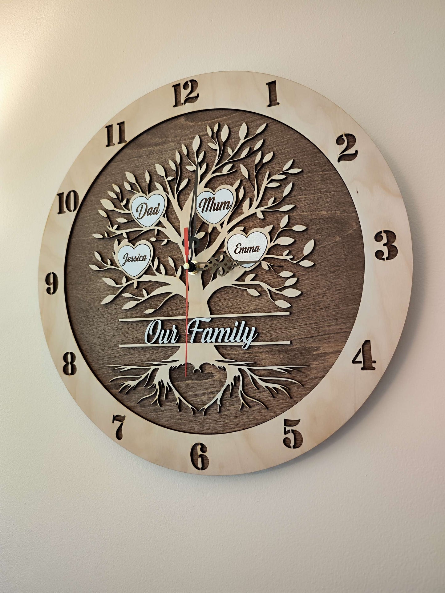 Personalised Wooden Wall Clock "Family Tree"