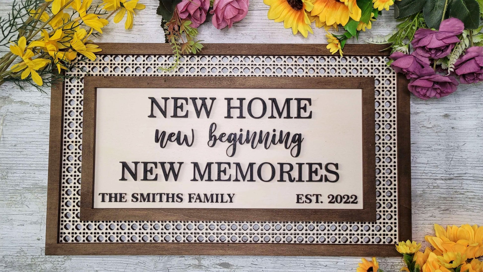 New Home Sign, Rattan Design, Personalised