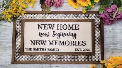 New Home Sign, Rattan Design, Personalised