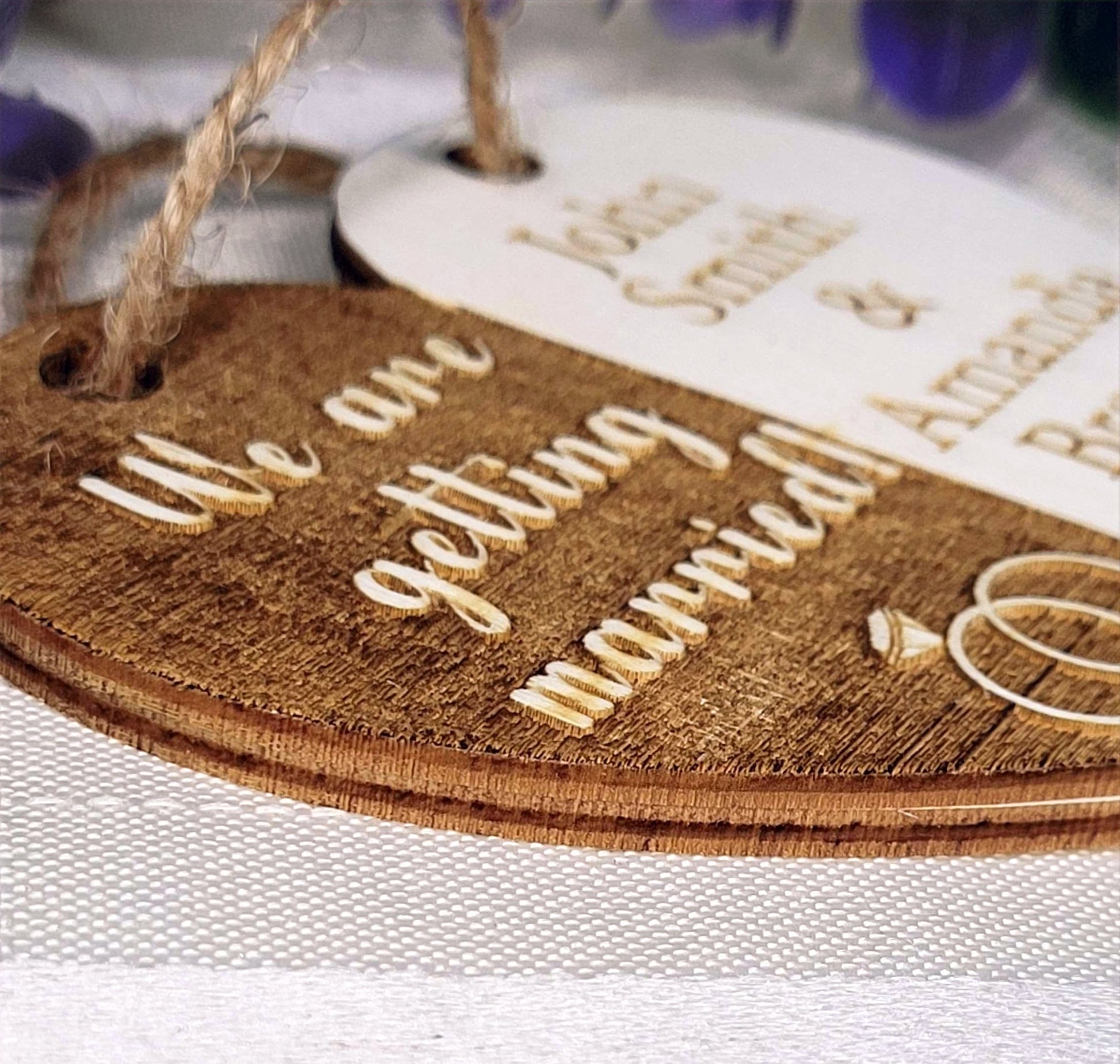 Wooden wedding invitation, Heart shaped