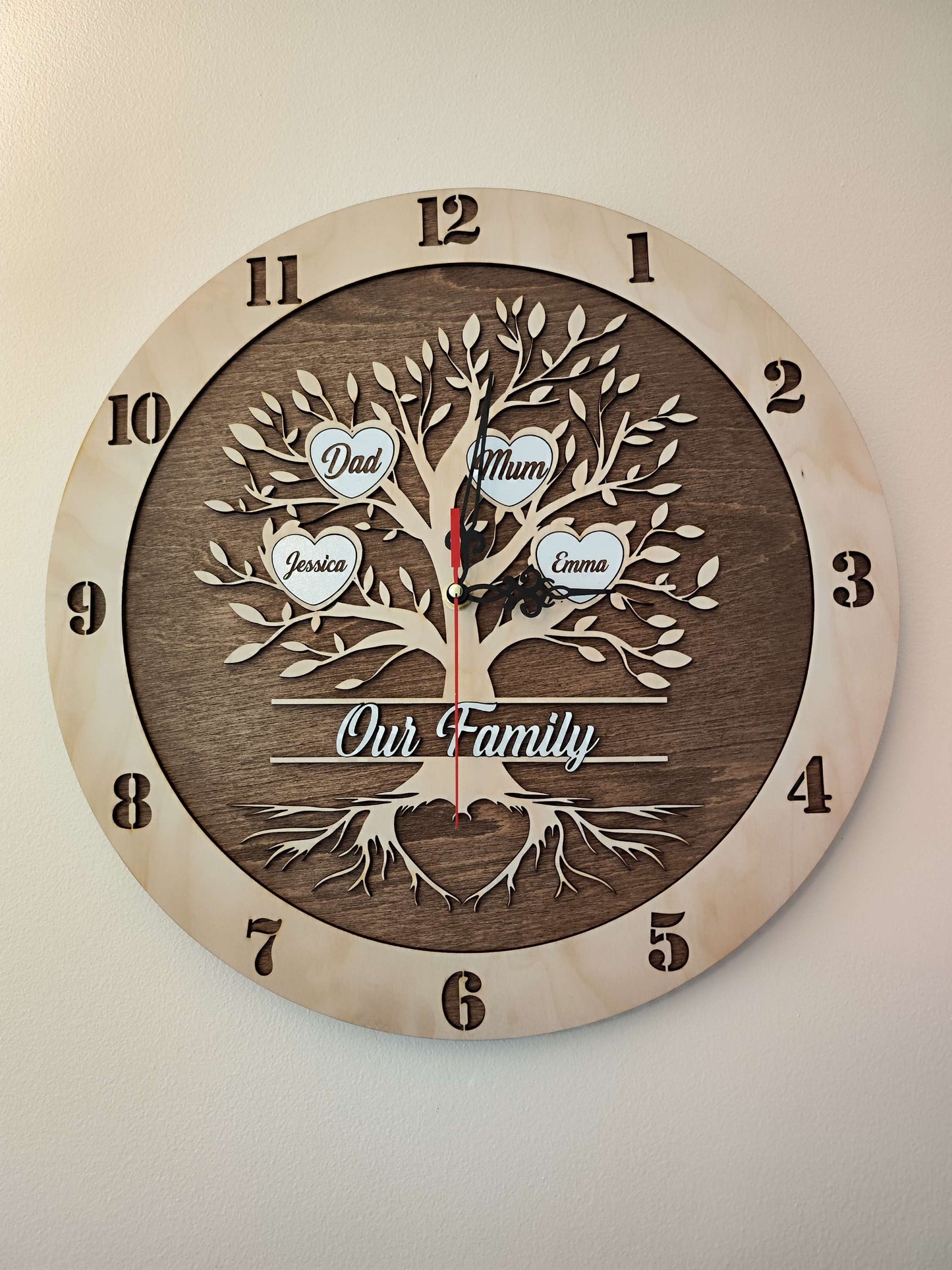 Personalised Wooden Wall Clock "Family Tree"