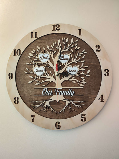 Personalised Wooden Wall Clock "Family Tree"