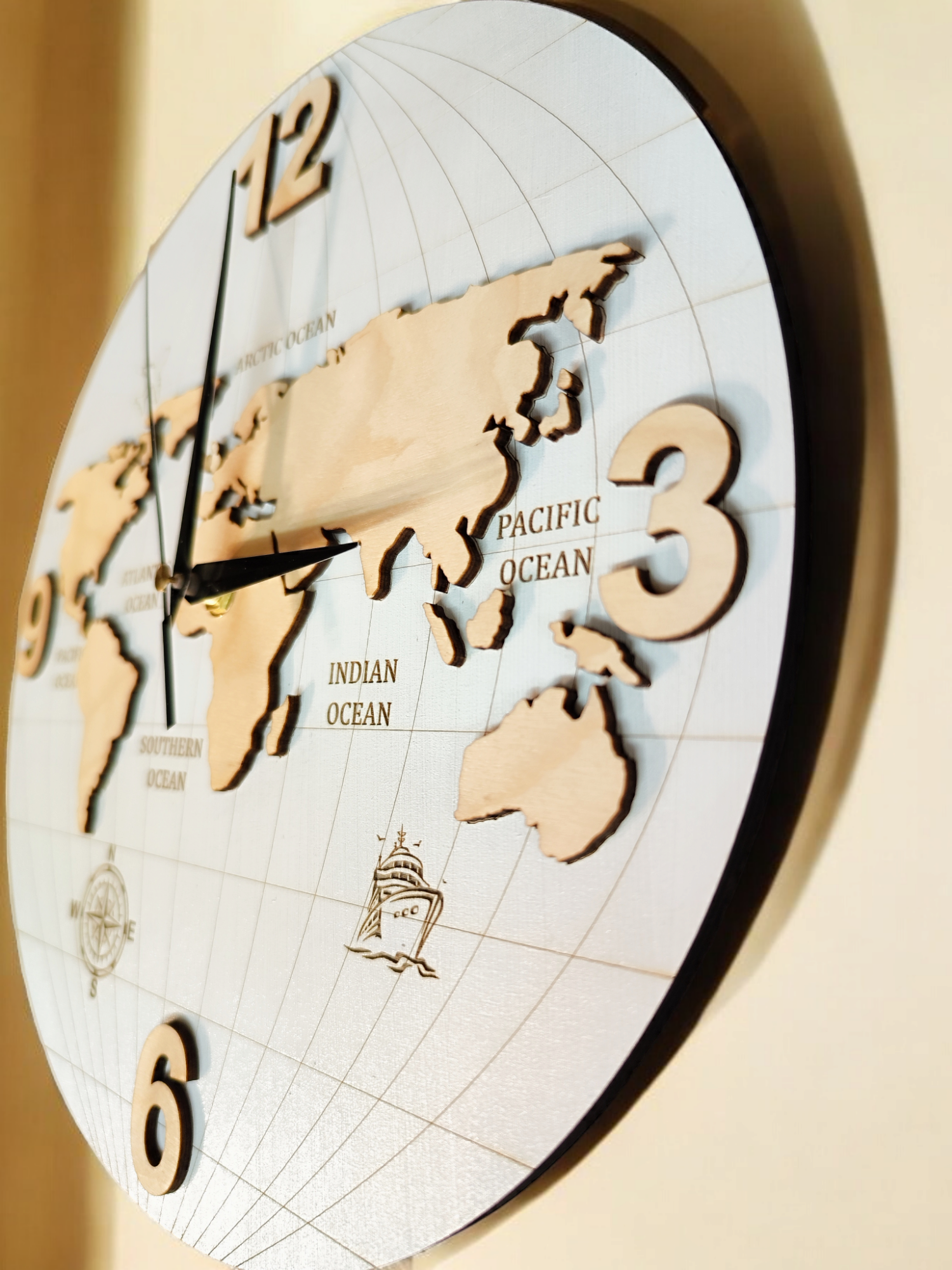 Wooden Wall Clock World Map