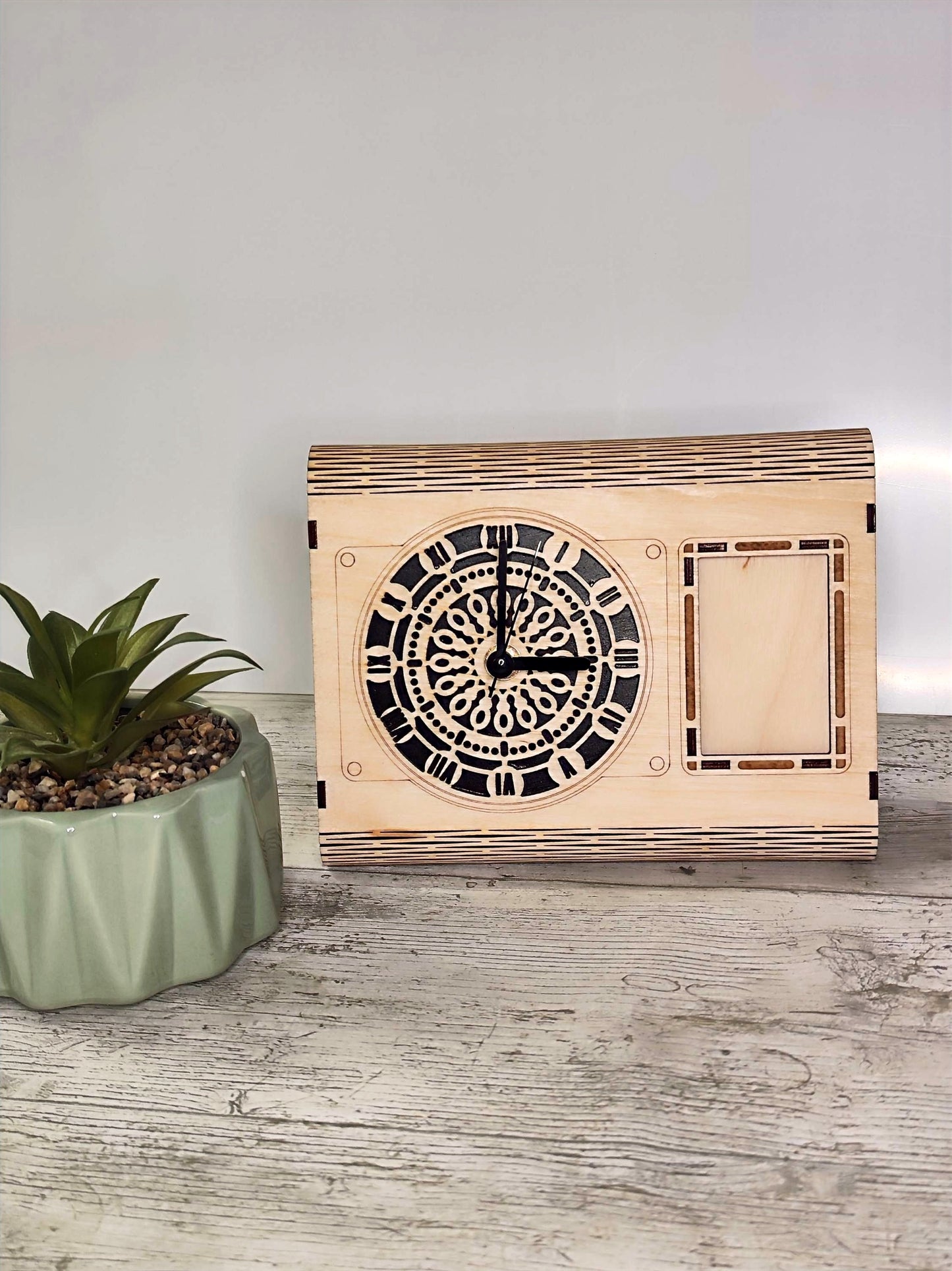 Wooden Table Clock With Photo Frame