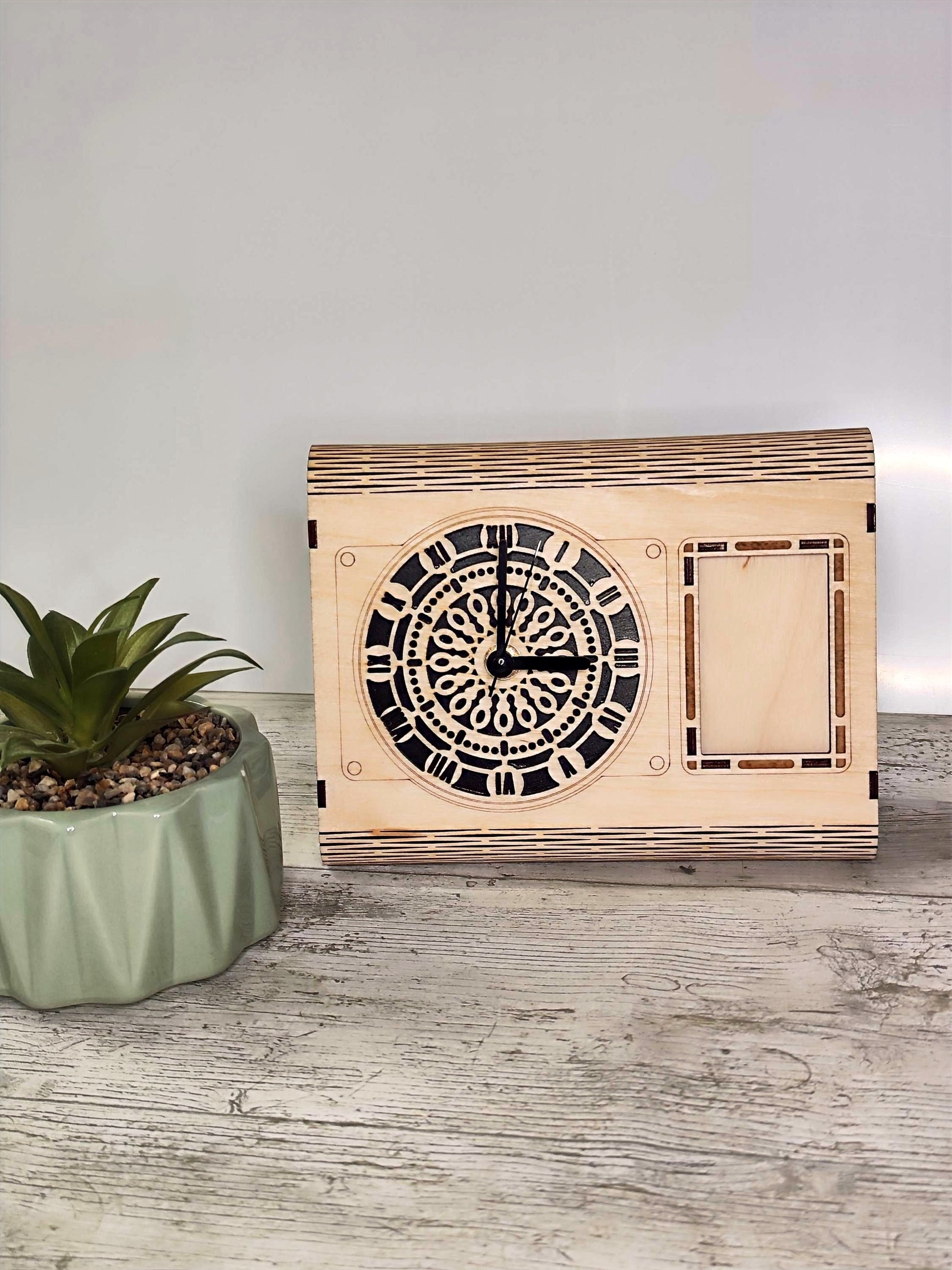 Wooden Table Clock With Photo Frame