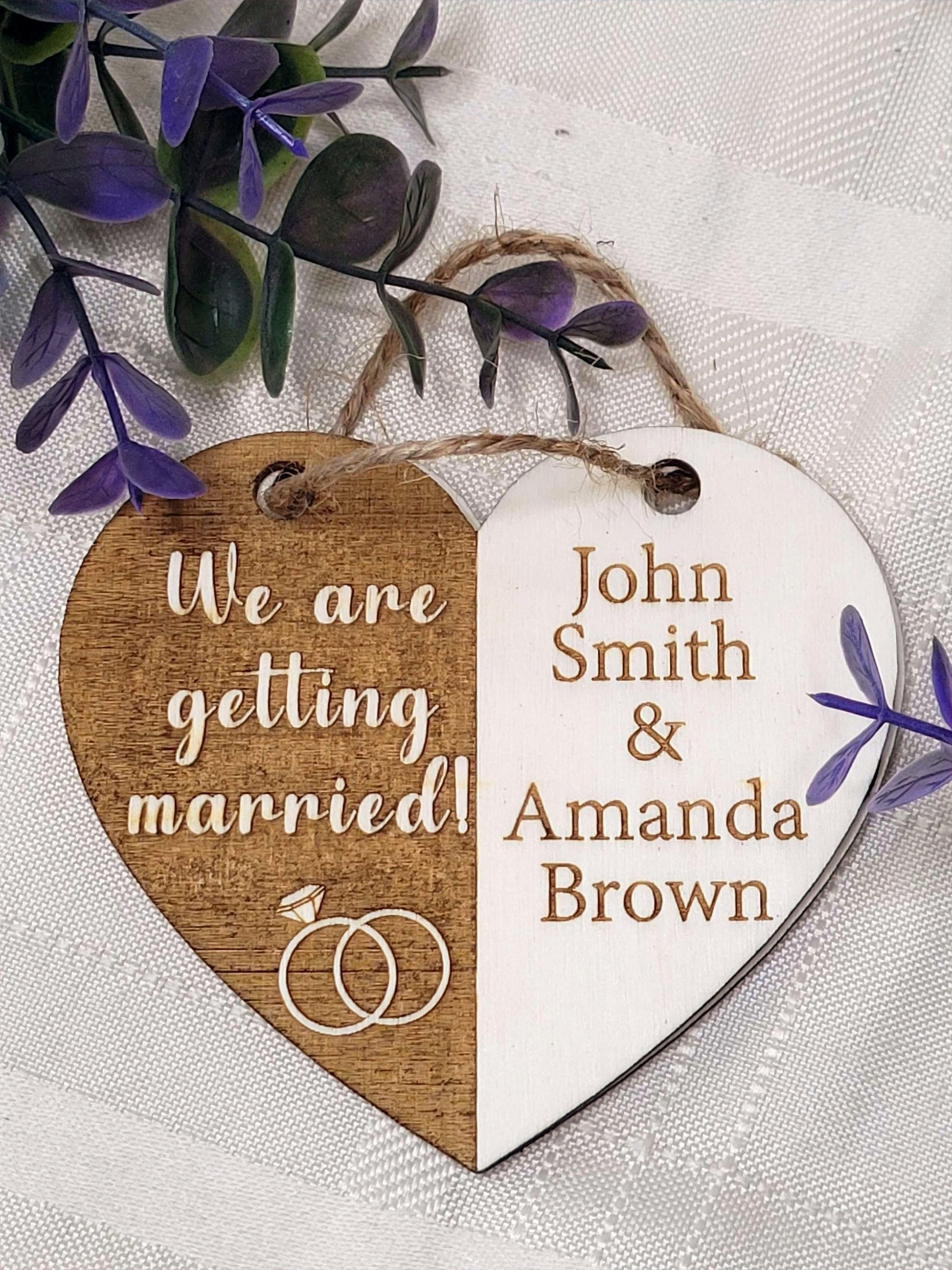 Wooden wedding invitation, Heart shaped