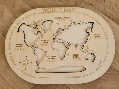 Handmade Wooden World Map Puzzle for kids