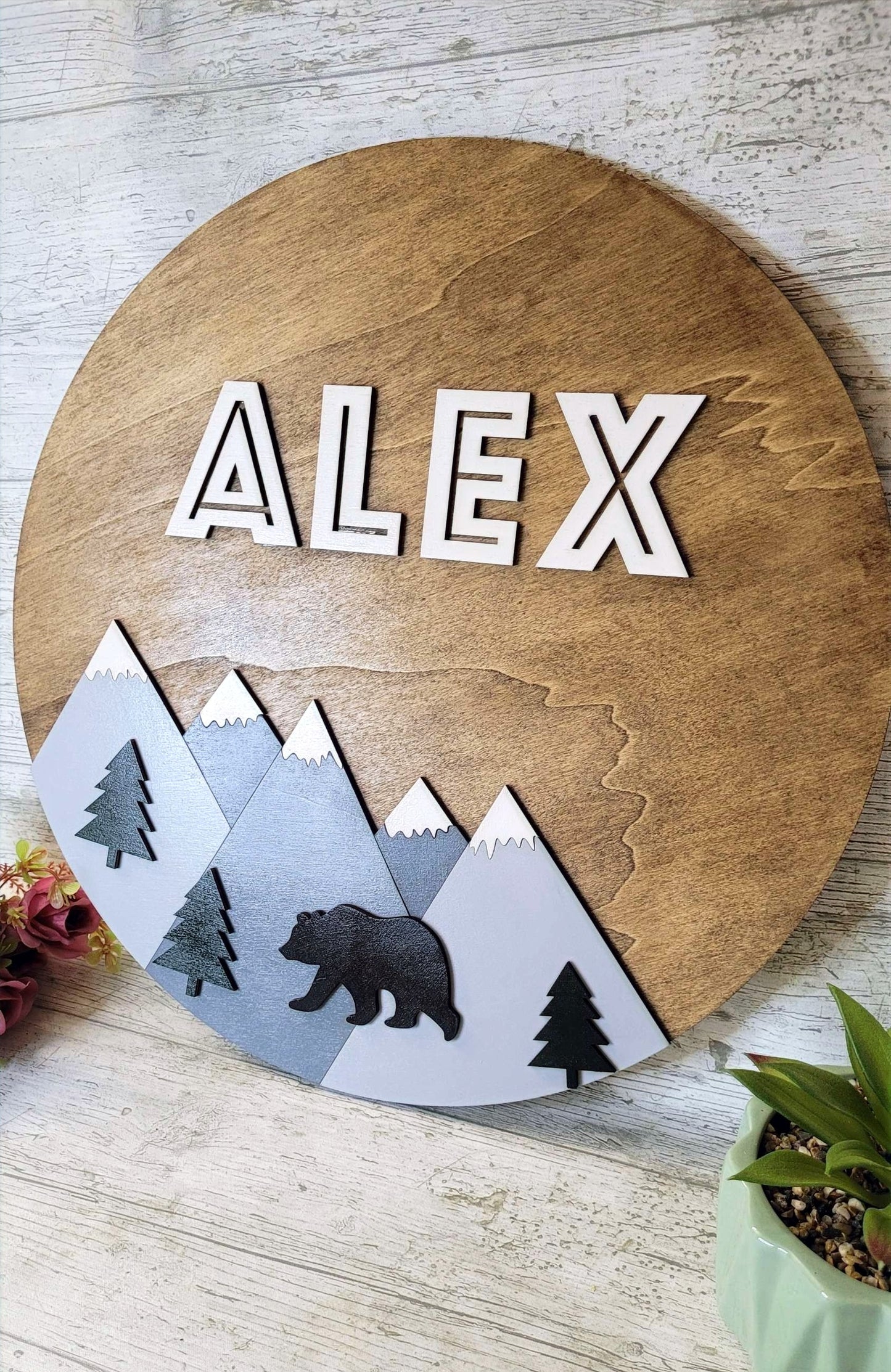 Nursery Mountain Name Sign | Bear Baby Boy Name