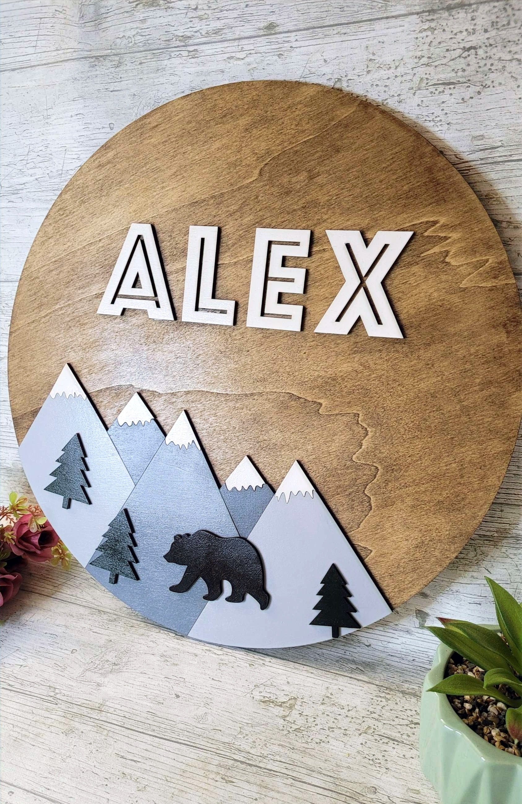 Nursery Mountain Name Sign | Bear Baby Boy Name