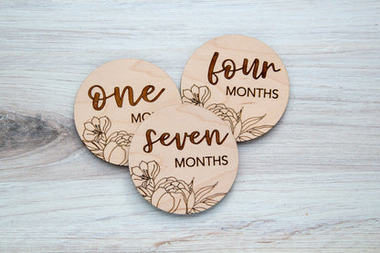 Wooden Baby Monthly Milestone Circles 1 Month to One Year
