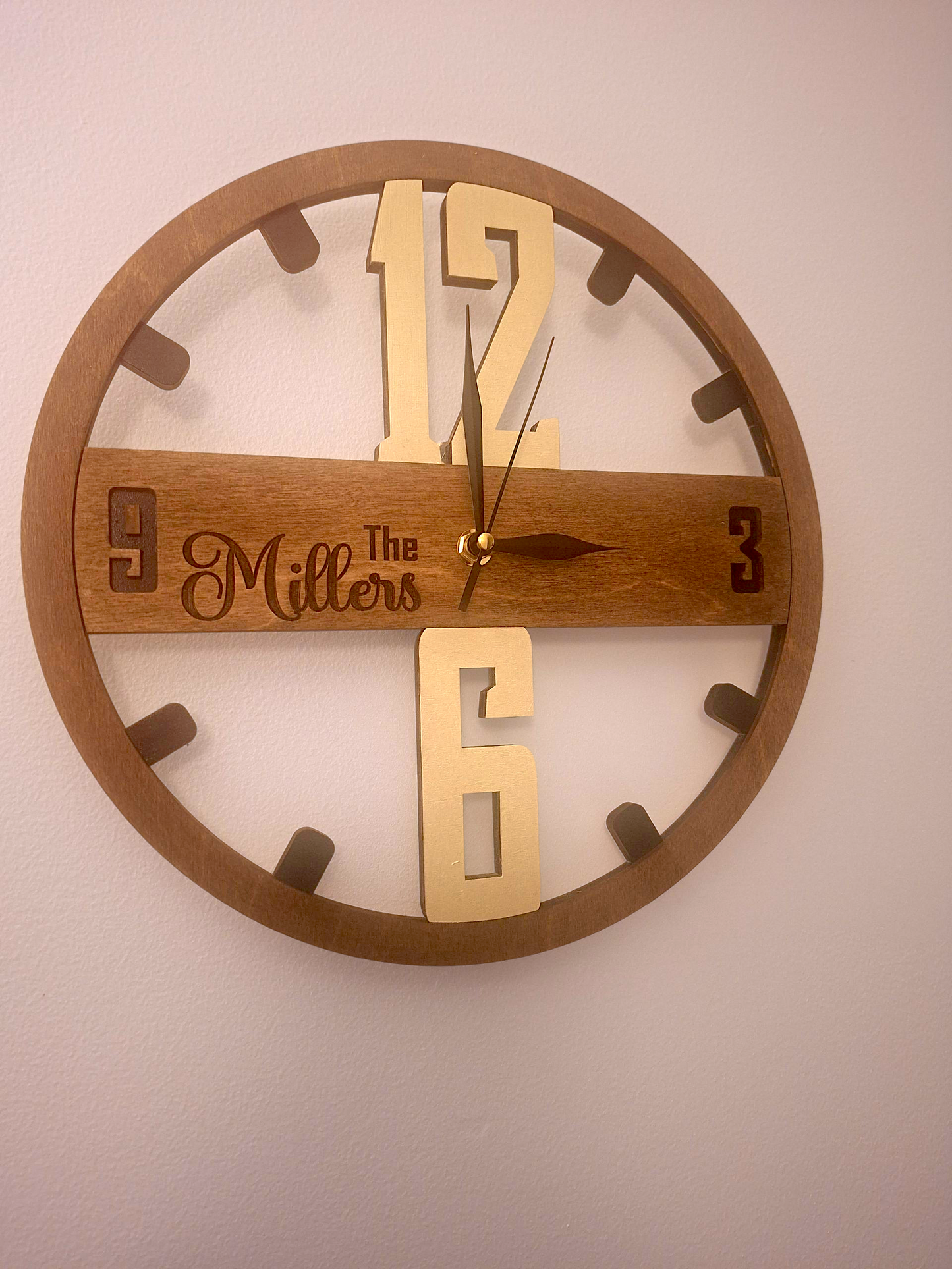 Personalised Wooden Wall Clock - Custom Family Name Rustic Home Décor