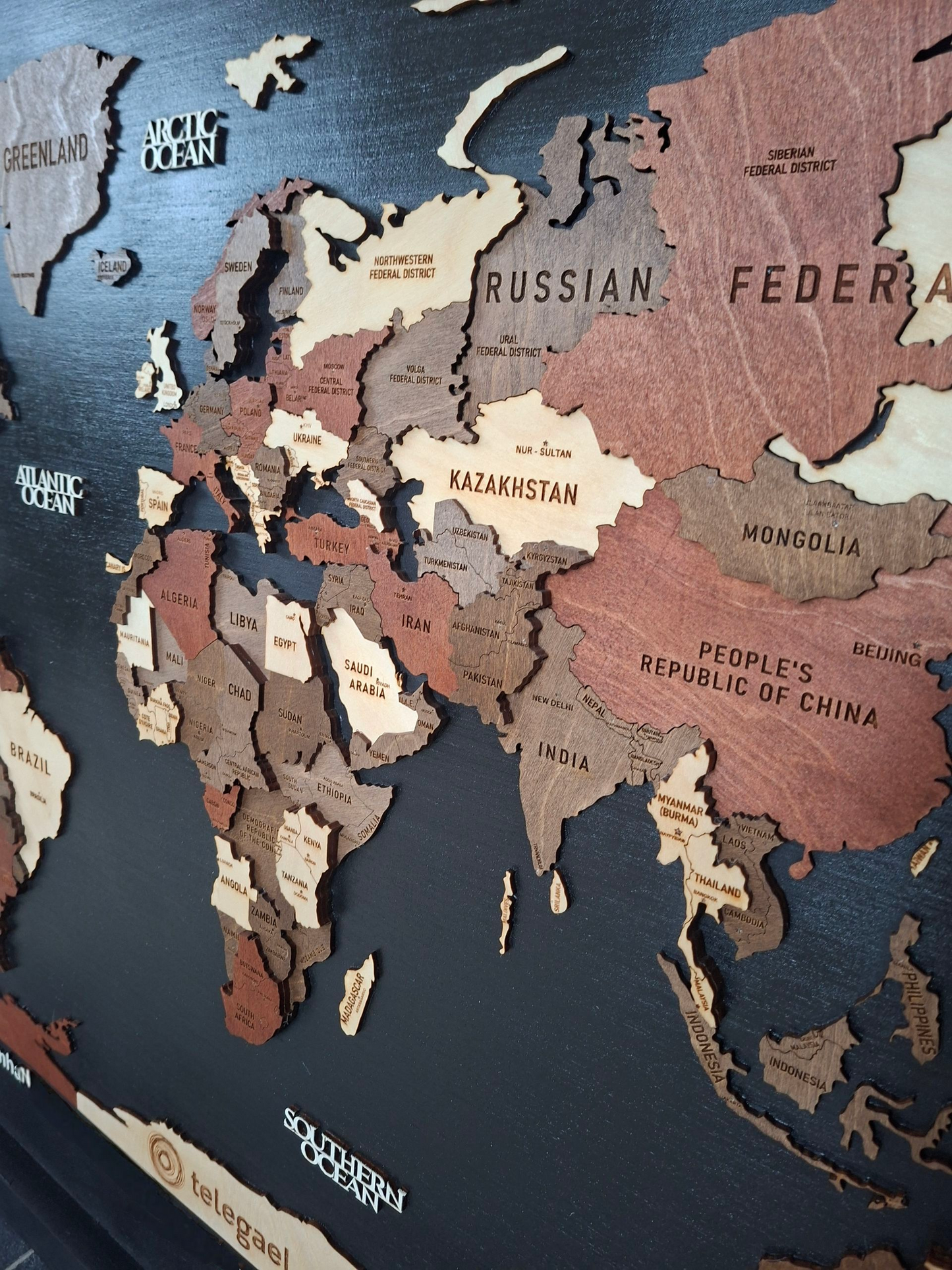 Wooden 3D World Map with Pins