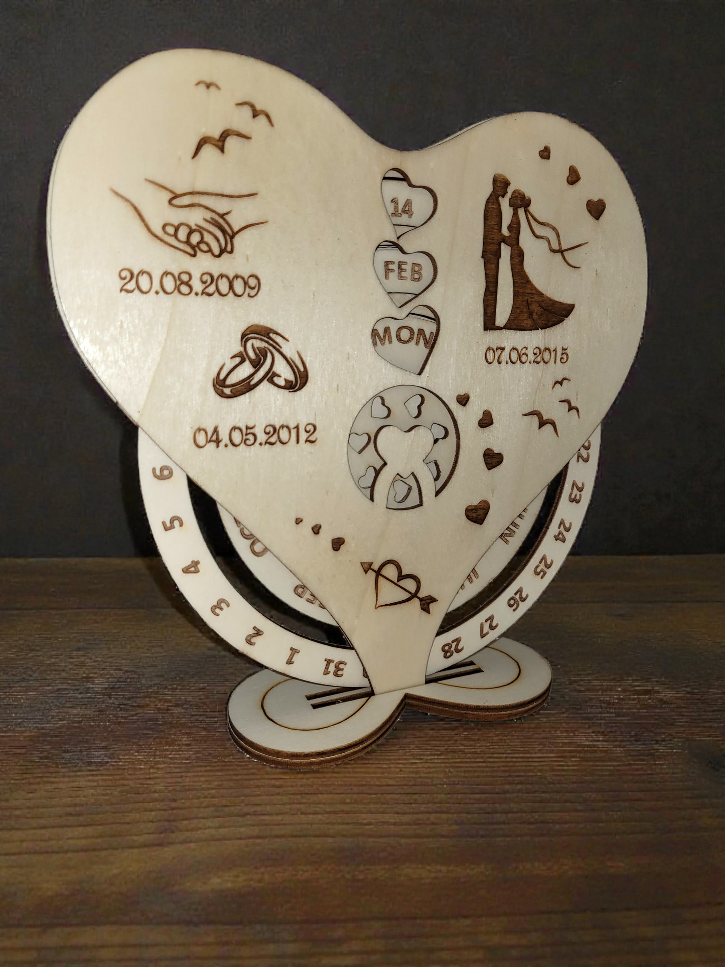 Personalised Perpetual Calendar, Valentine's Day - Laser by D.A.M.