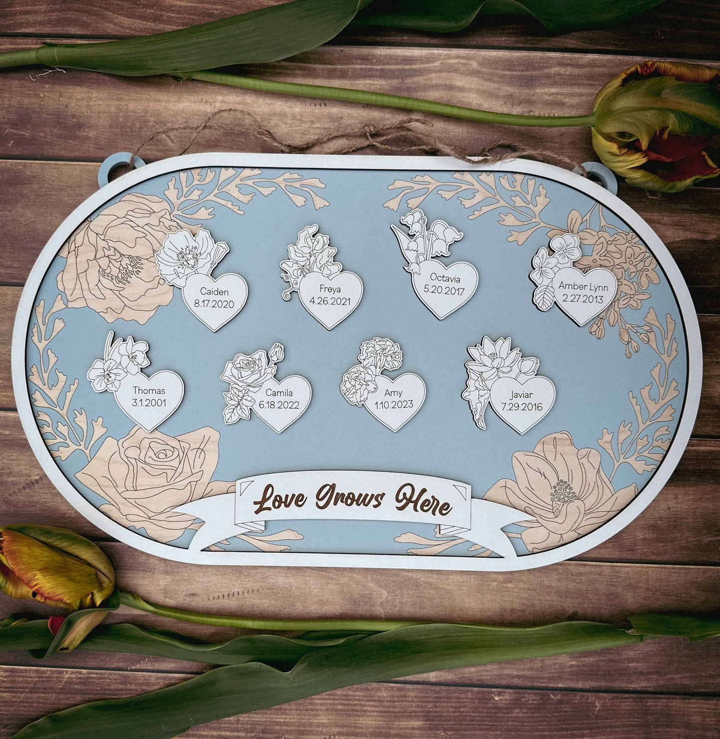 Birth Month Flower Family Signs / Ornament, Family Tree