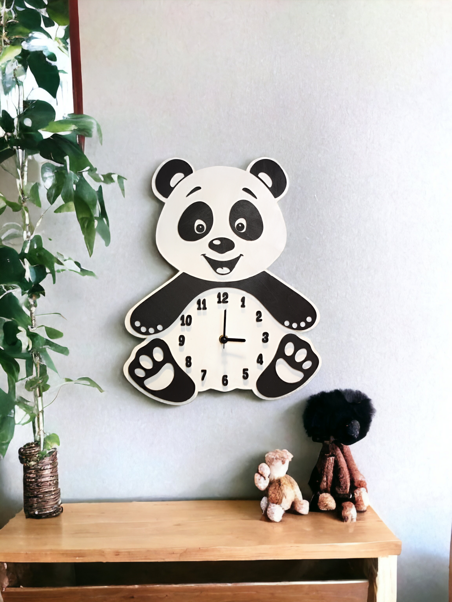 Kids Wooden Wall Clock "Panda"