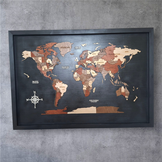 Wooden 3D World Map with Pins
