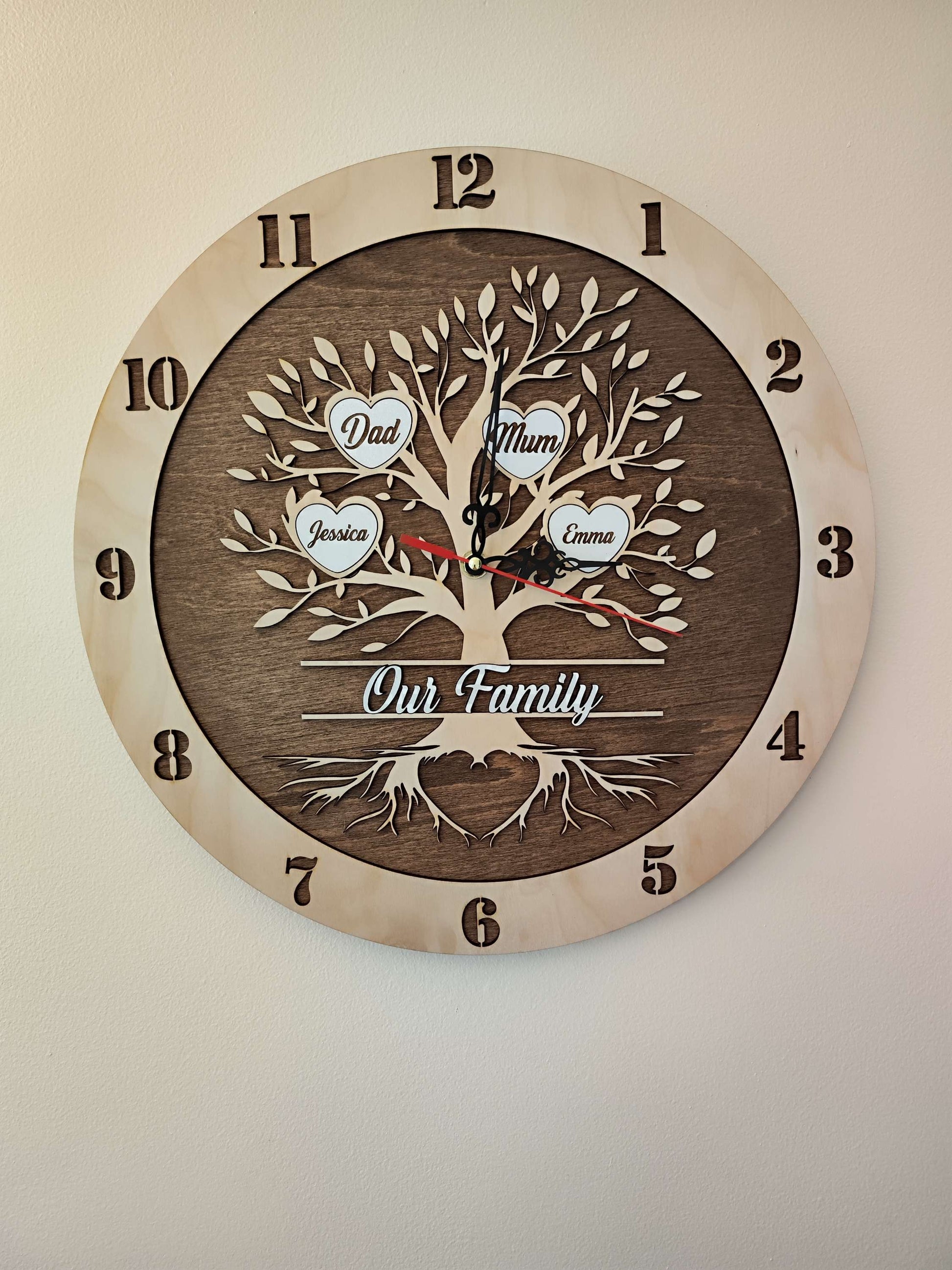 Personalised Wooden Wall Clock "Family Tree"