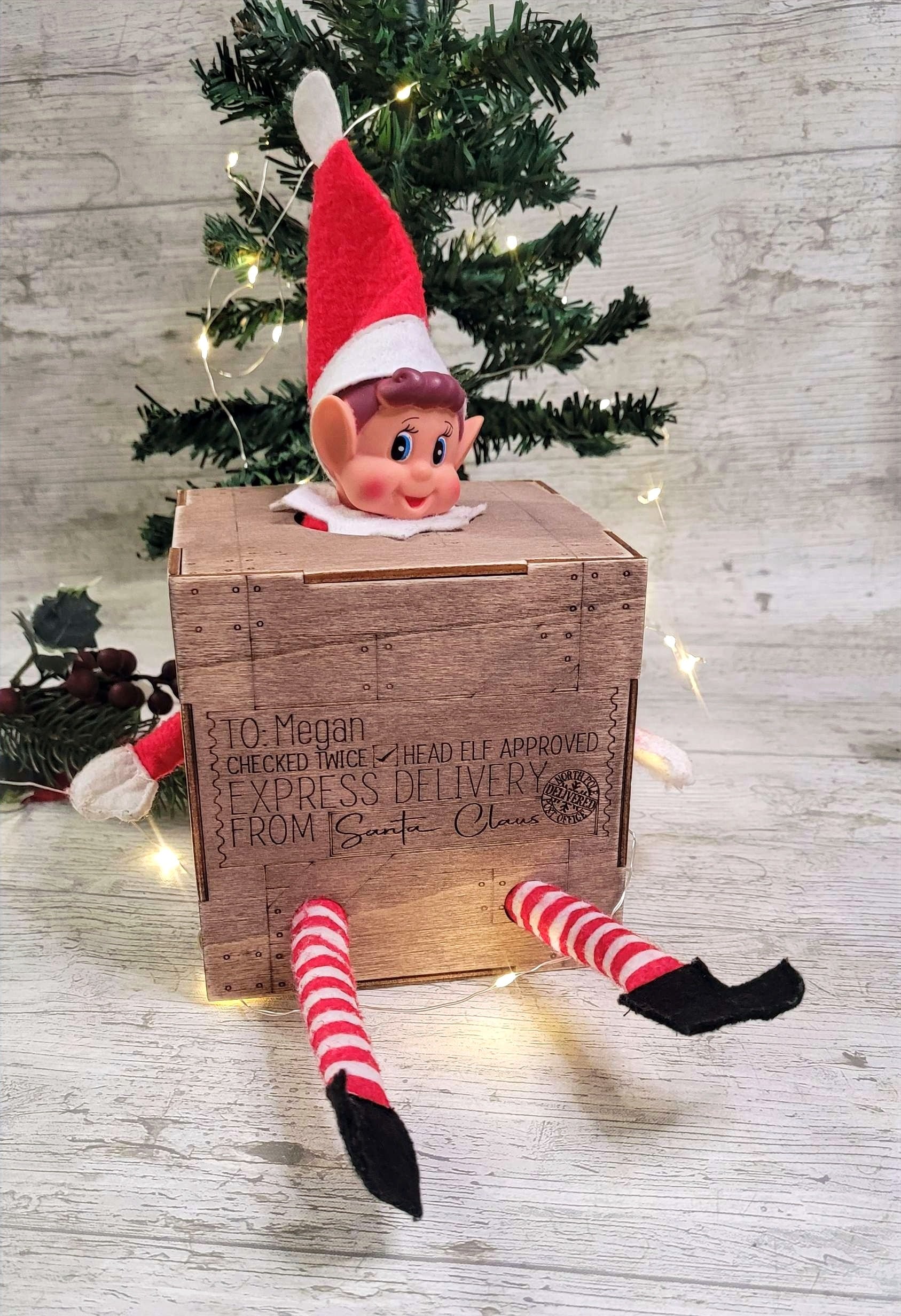 Elf Doll Personalised Arrival Box Crate (fit up to 4 elves)