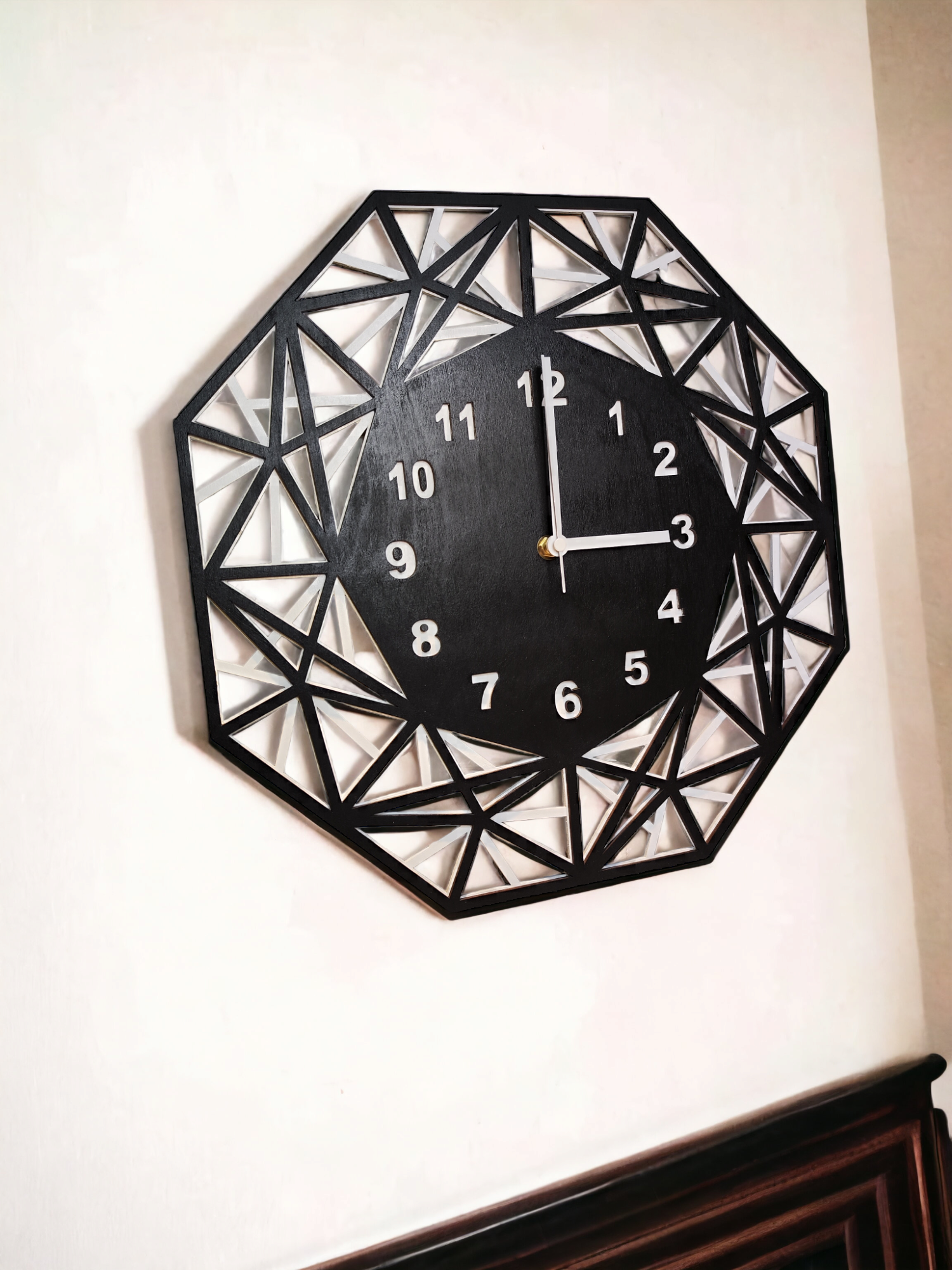 Wooden Wall Clock "Black&White" Geometric Design