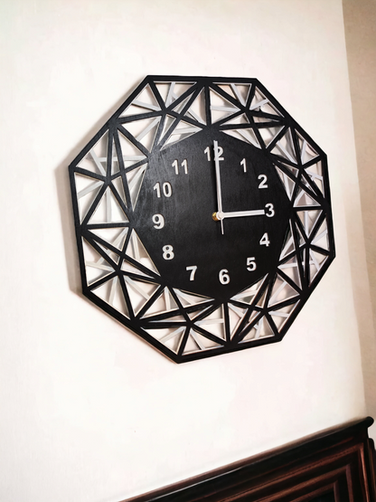 Wooden Wall Clock "Black&White" Geometric Design