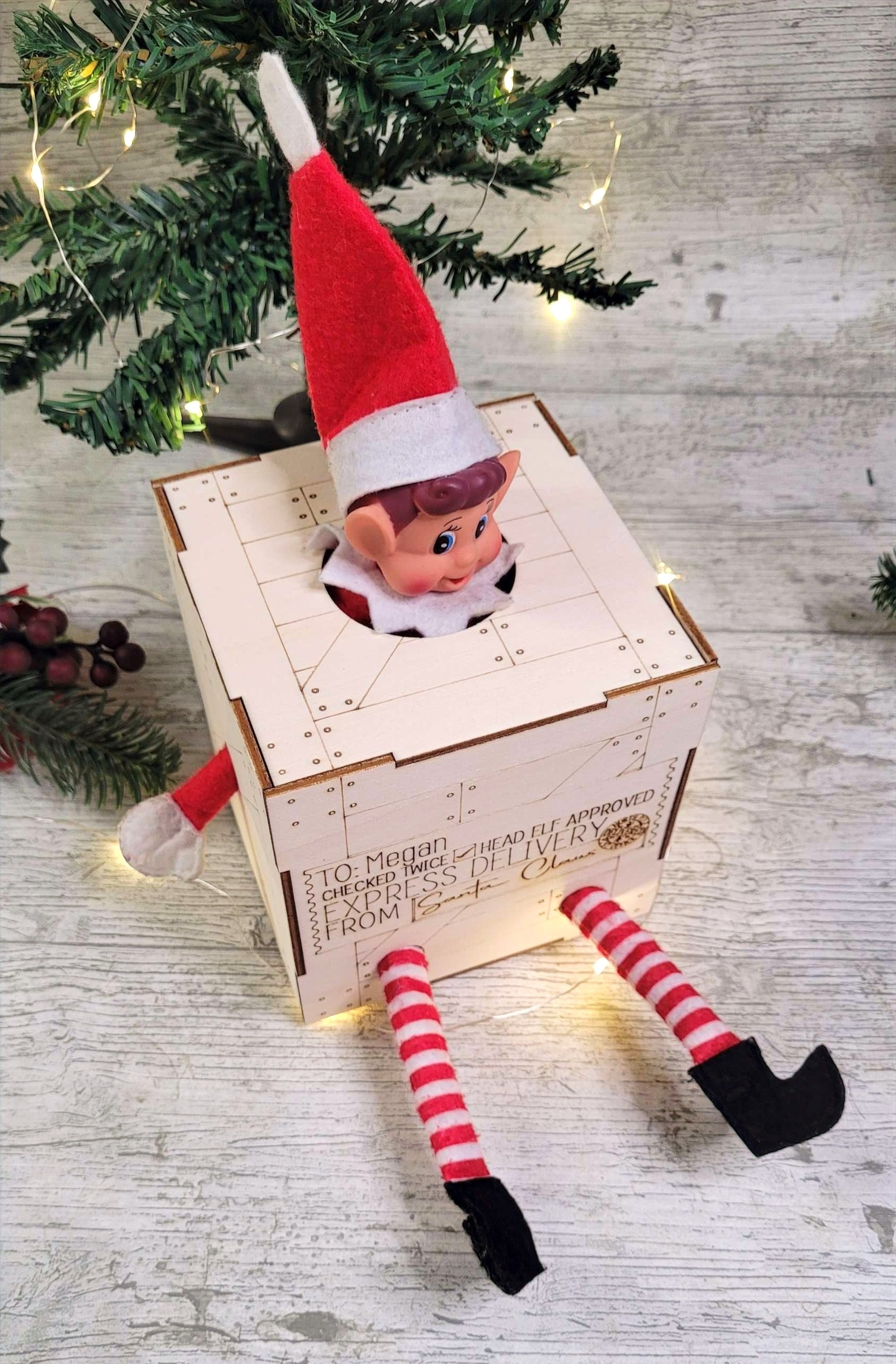 Elf Doll Personalised Arrival Box Crate (fit up to 4 elves)