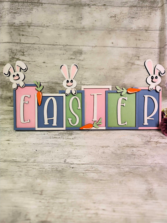 Easter Shelf sitter Sign, Bunny Spring Farmhouse Sign