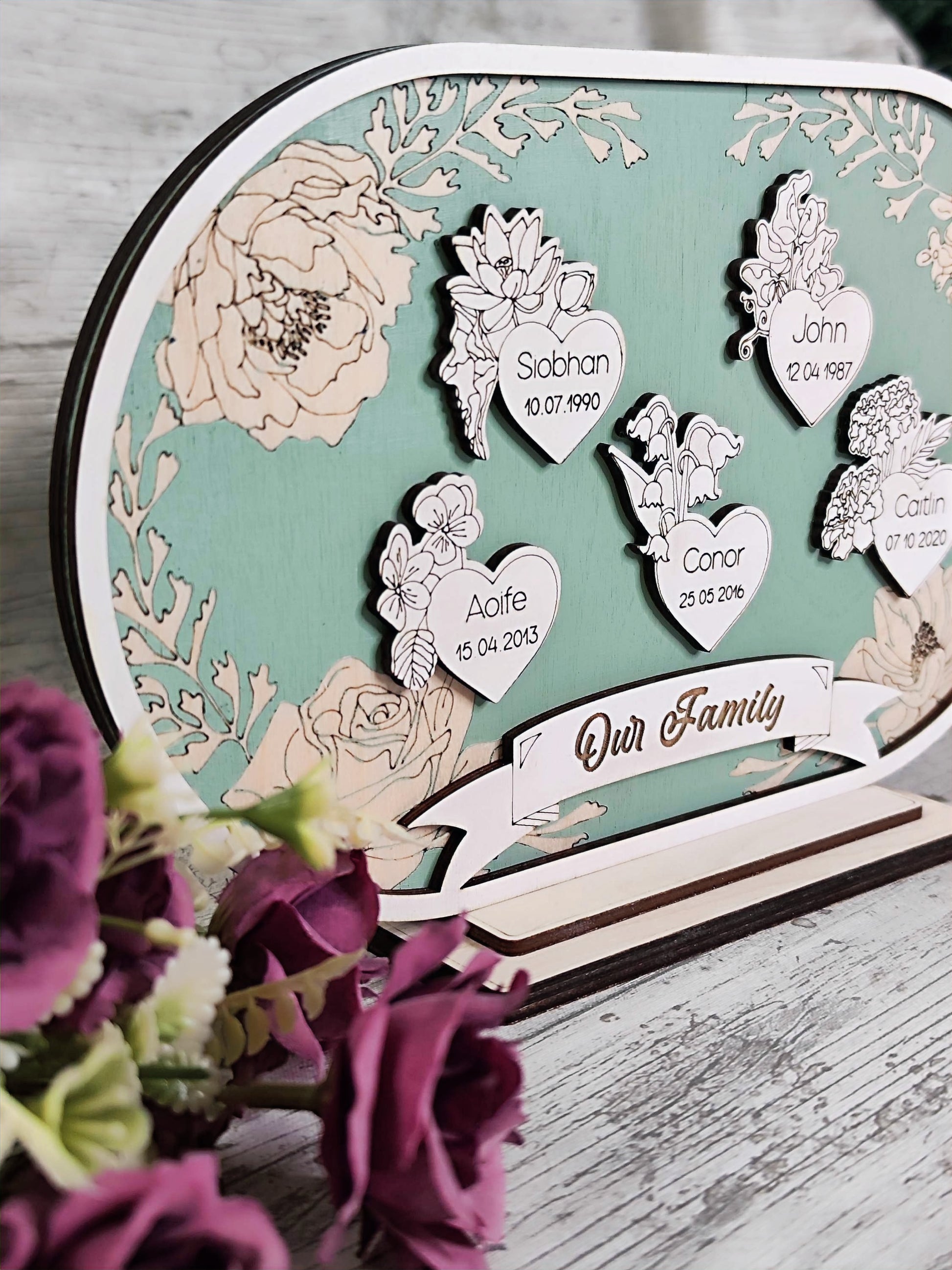 Birth Month Flower Family Signs / Ornament, Family Tree