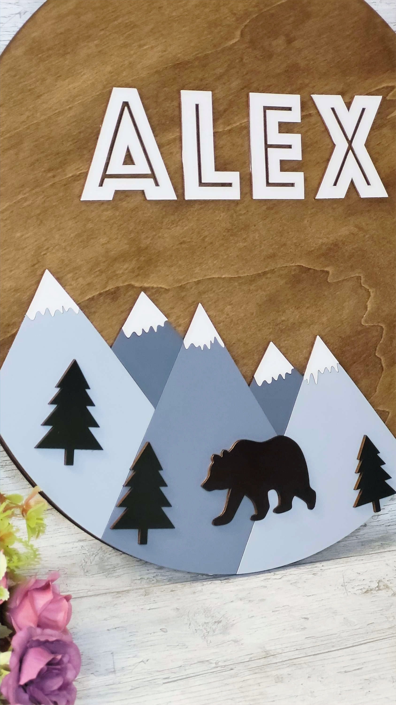 Nursery Mountain Name Sign | Bear Baby Boy Name