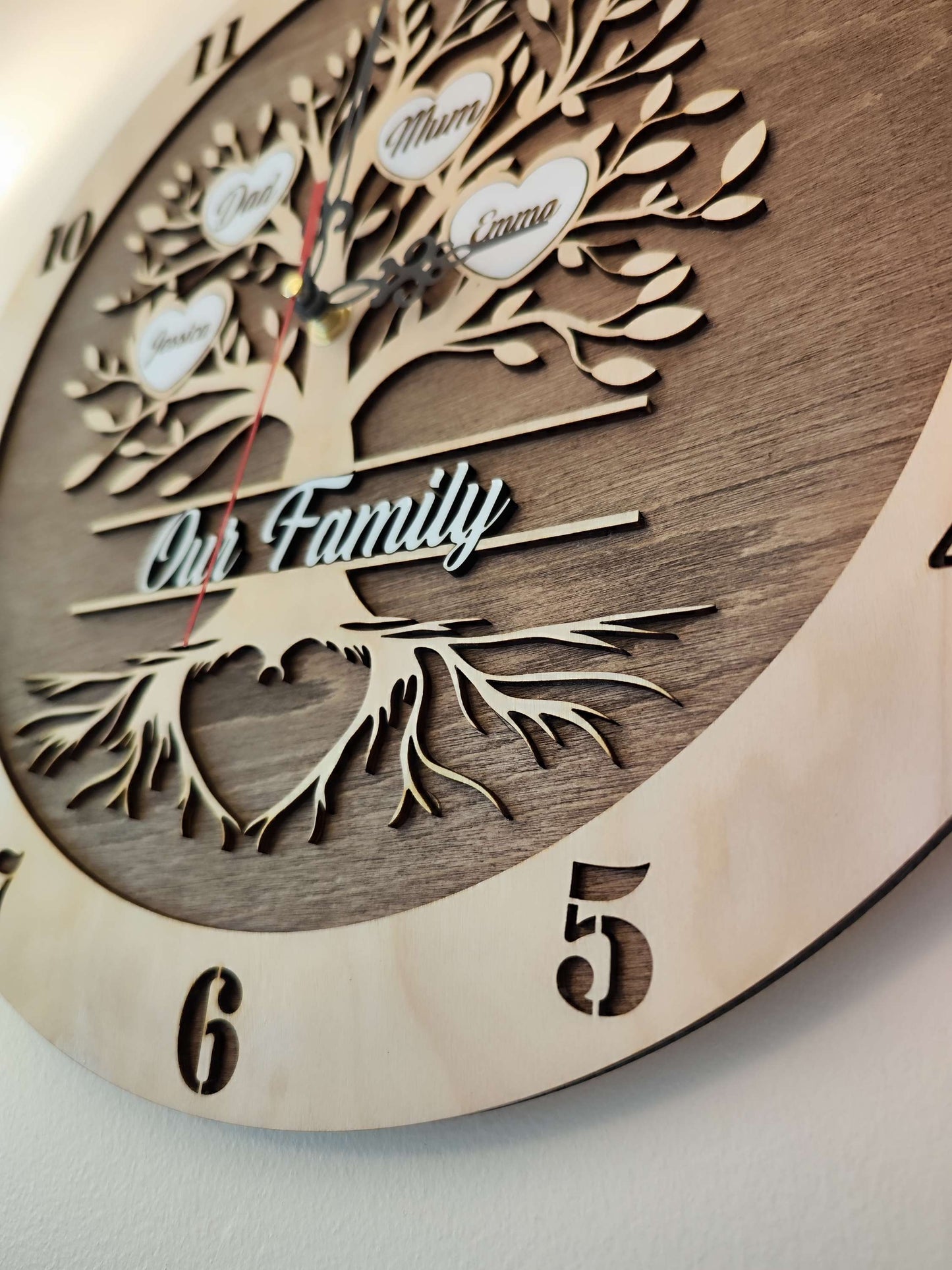 Personalised Wooden Wall Clock "Family Tree"