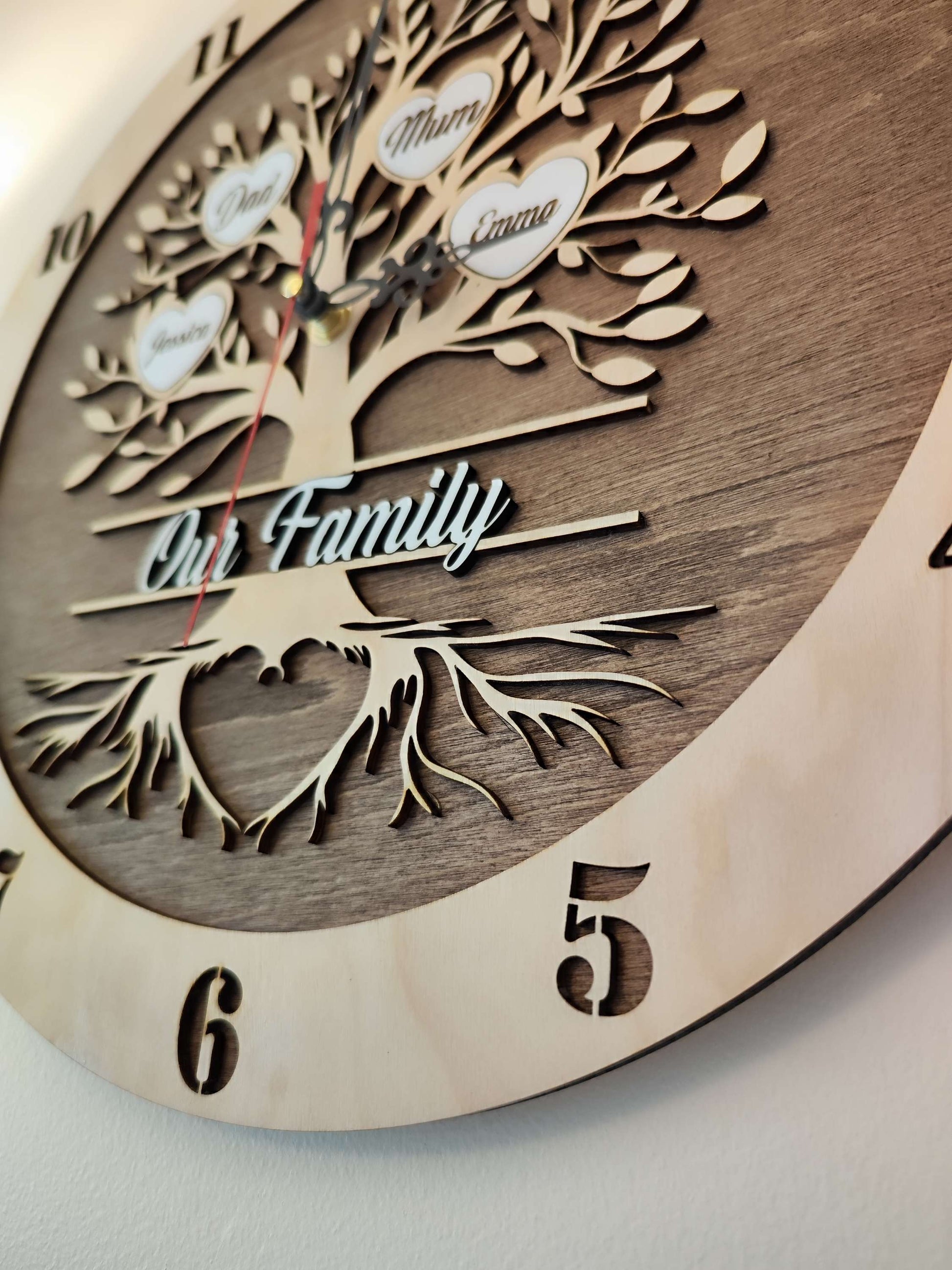 Personalised Wooden Wall Clock "Family Tree"