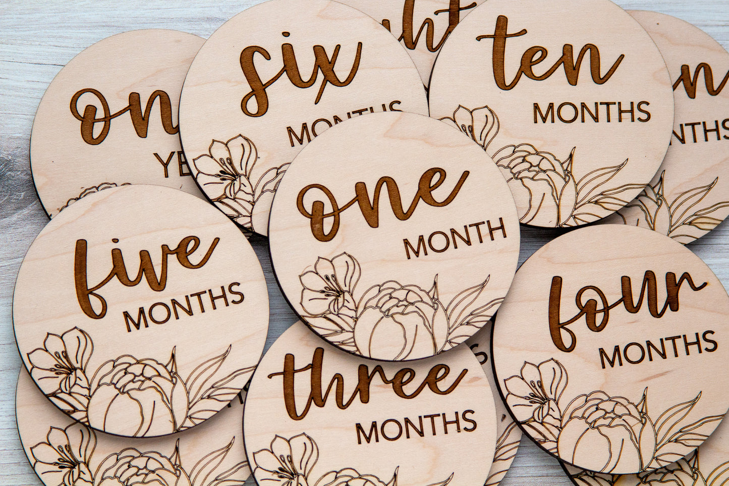 Wooden Baby Monthly Milestone Circles 1 Month to One Year