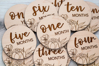 Wooden Baby Monthly Milestone Circles 1 Month to One Year