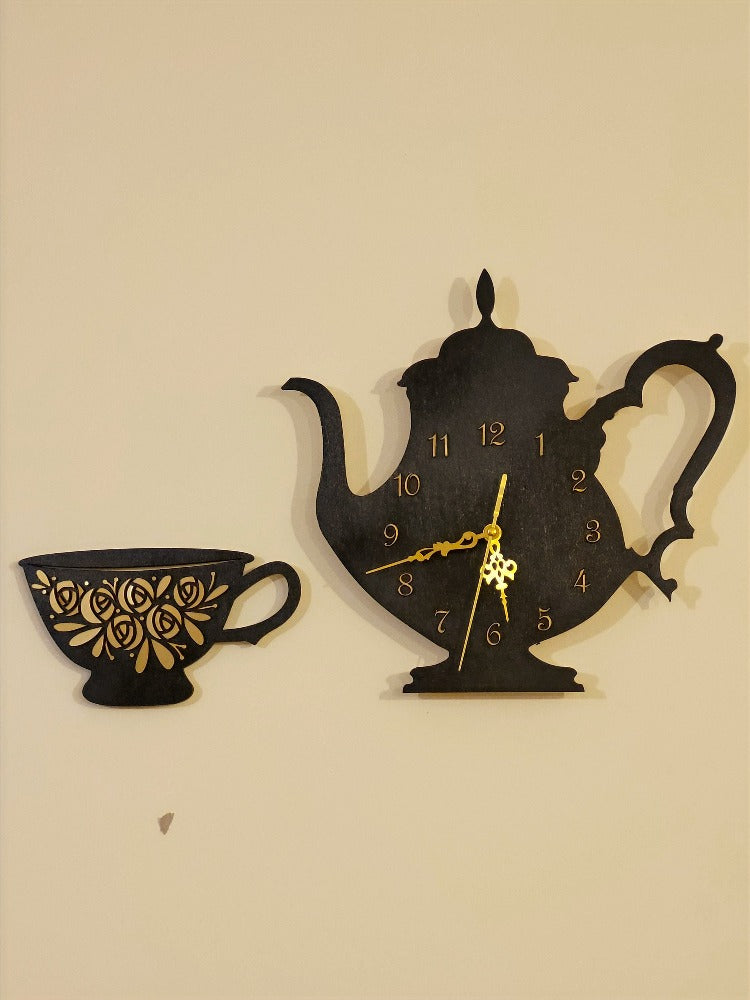 Wall kitchen clock "Floral kettle and cup"