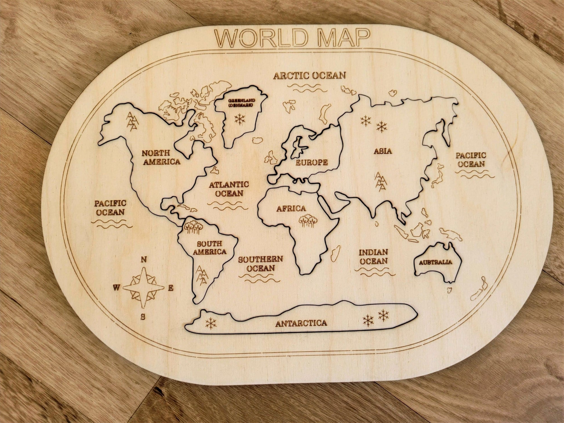 Handmade Wooden World Map Puzzle for kids