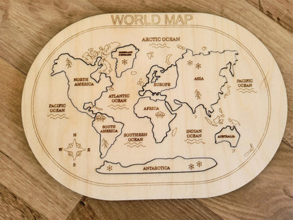 Handmade Wooden World Map Puzzle for kids