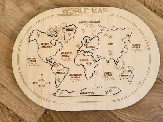 Handmade Wooden World Map Puzzle for kids