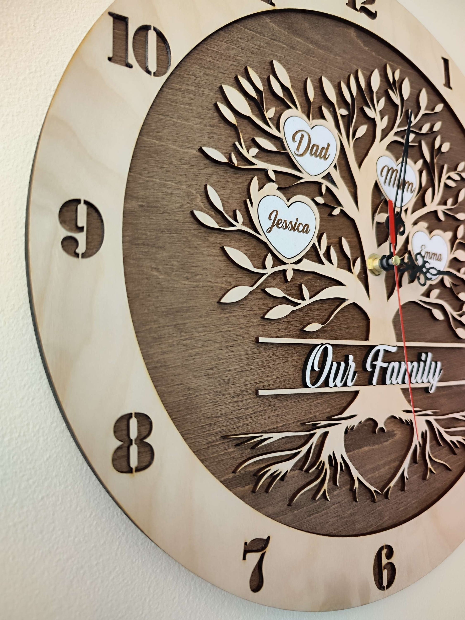 Personalised Wooden Wall Clock "Family Tree"