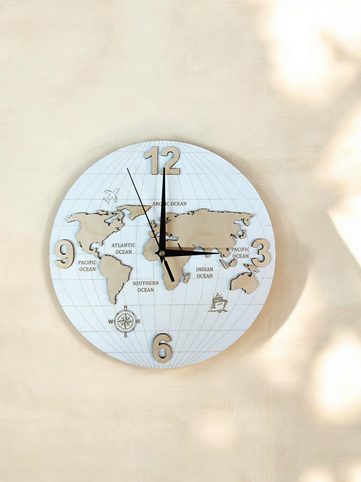 Wooden Wall Clock World Map