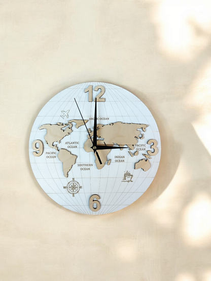 Wooden Wall Clock World Map
