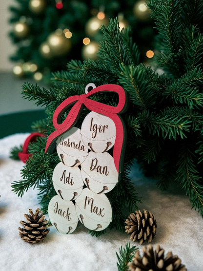 Family Name Christmas Ornament - Wooden or Acrylic Jingle Bells