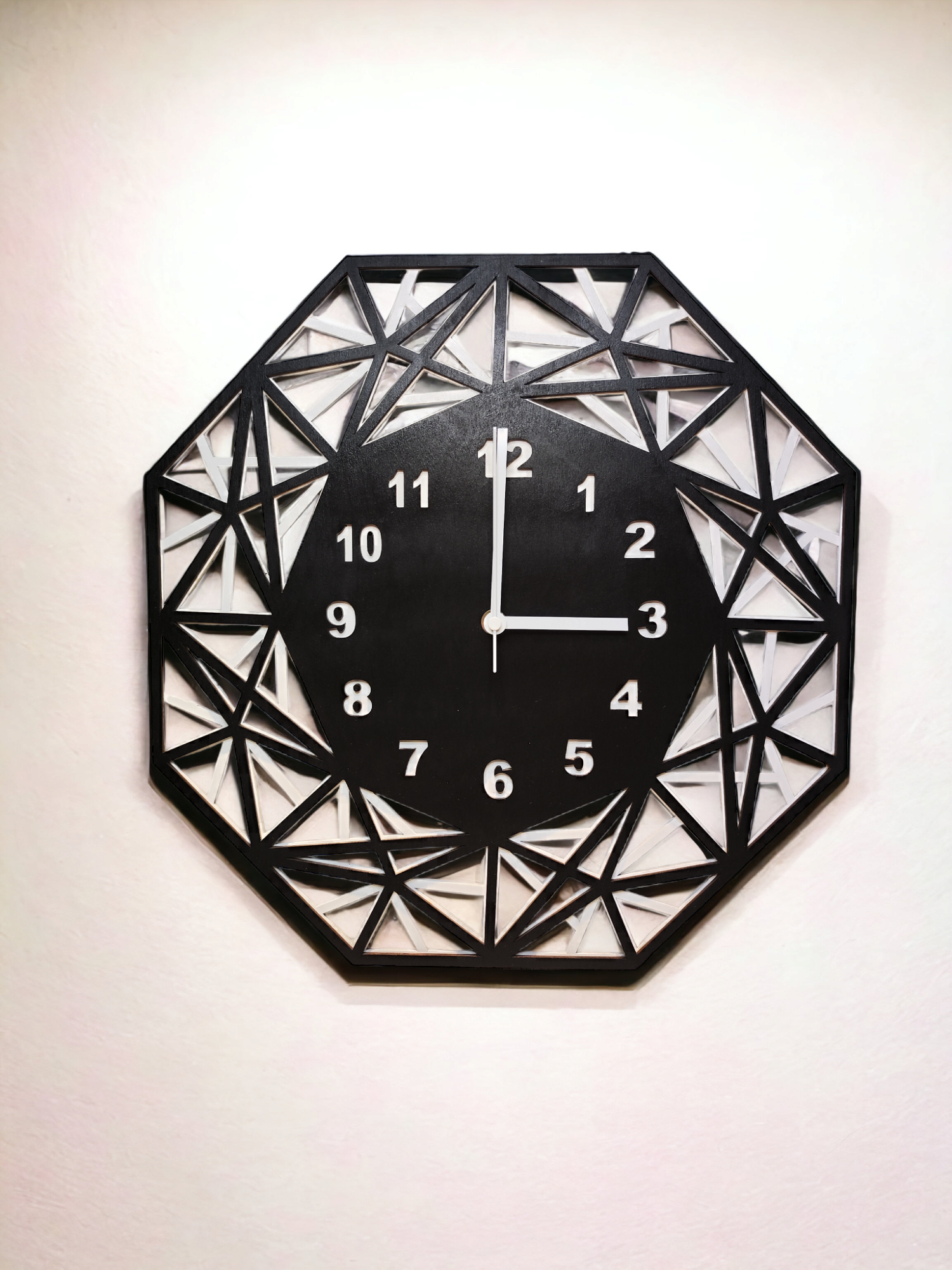 Wooden Wall Clock "Black&White" Geometric Design