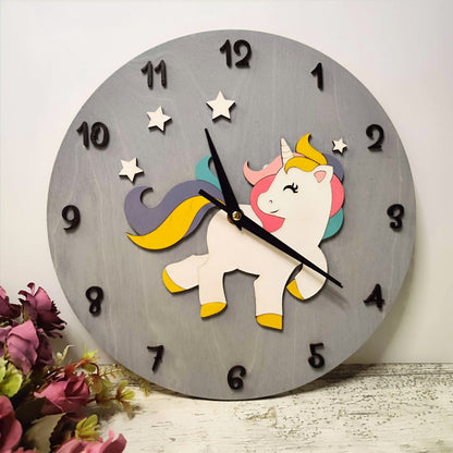 Kids Wooden Wall Clock "Unicorn"