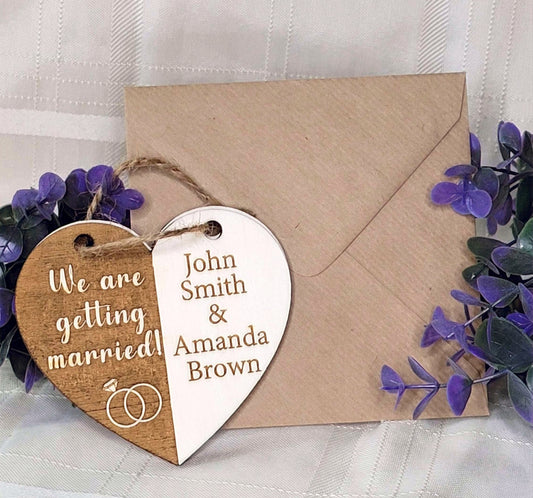 Wooden wedding invitation, Heart shaped
