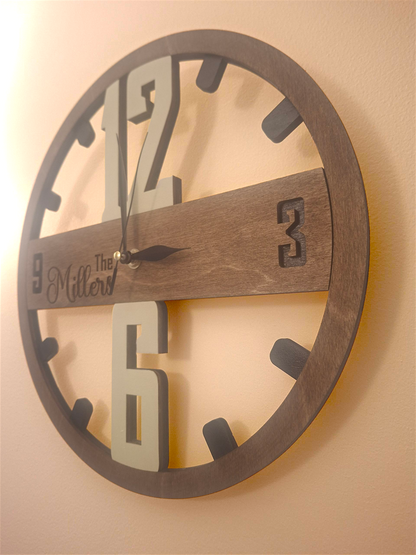 Personalised Wooden Wall Clock - Custom Family Name Rustic Home Décor