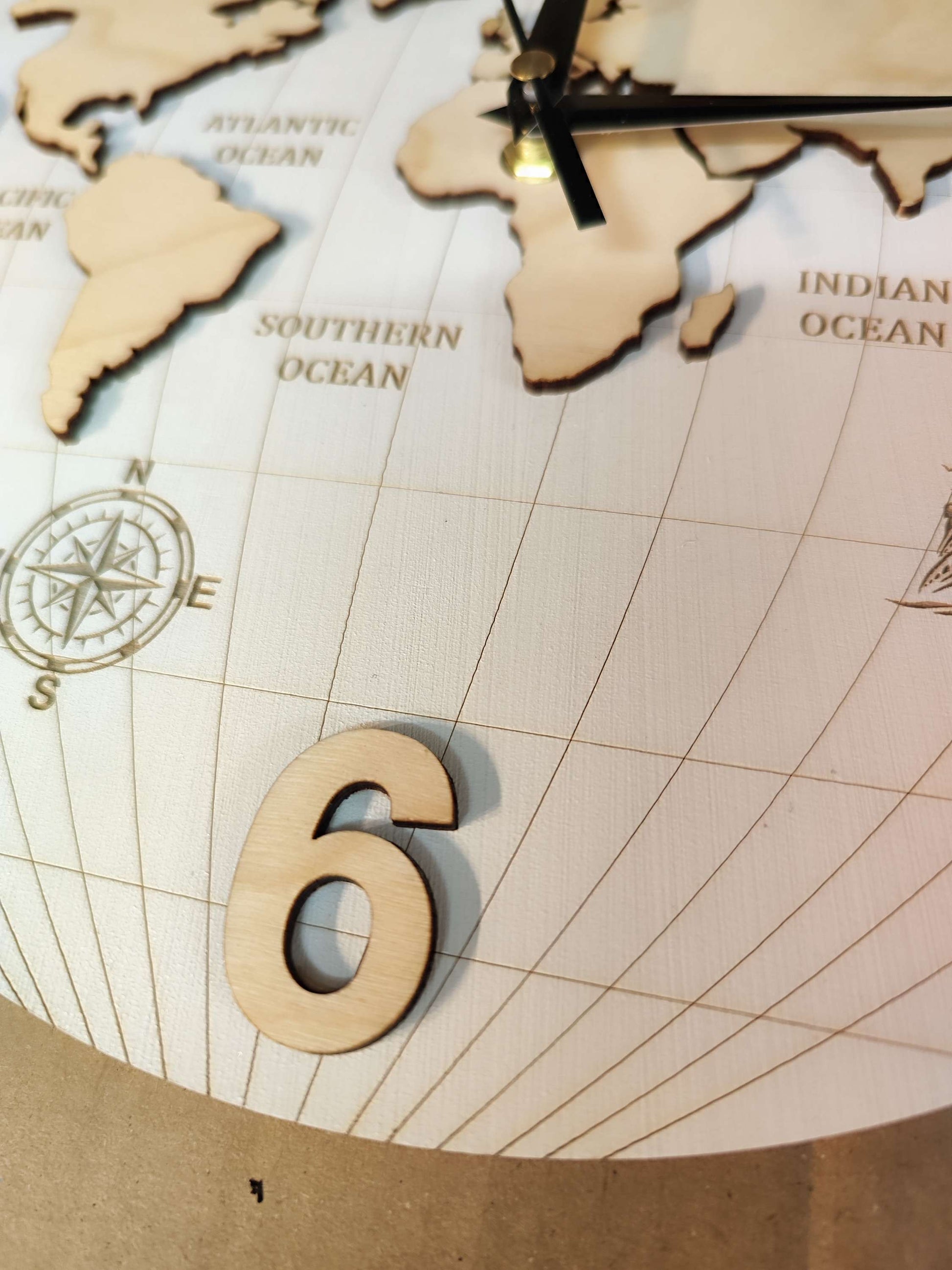 Wooden Wall Clock World Map