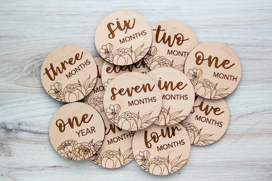 Wooden Baby Monthly Milestone Circles 1 Month to One Year